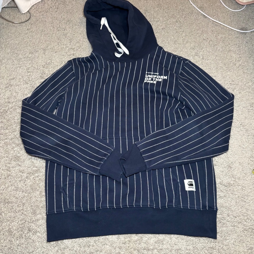 G-Star RAW Uniform of the Free Navy Pinstripe Hoodie Mens Medium Sweatshirt